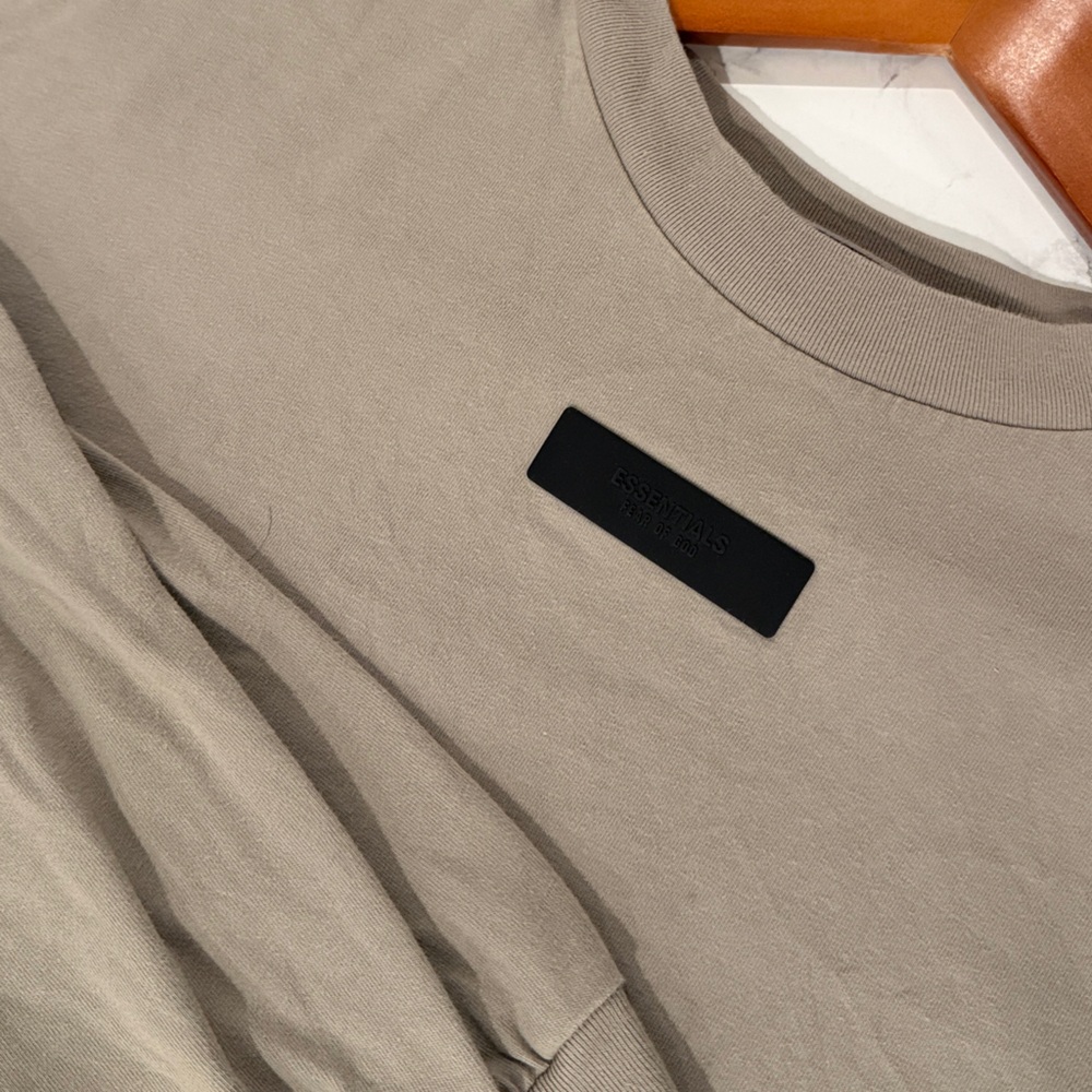 Essentials Fear of God Beige Long Sleeve Tee Logo Streetwear Size L